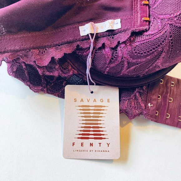 Savage X Fenty Not Sorry Lace Balconette Bra 38DDD, Lightly Padded Purple NEW - Picture 4 of 12